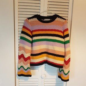 Alivia Stripe Bell Sleeve Cotton Blend Sweater